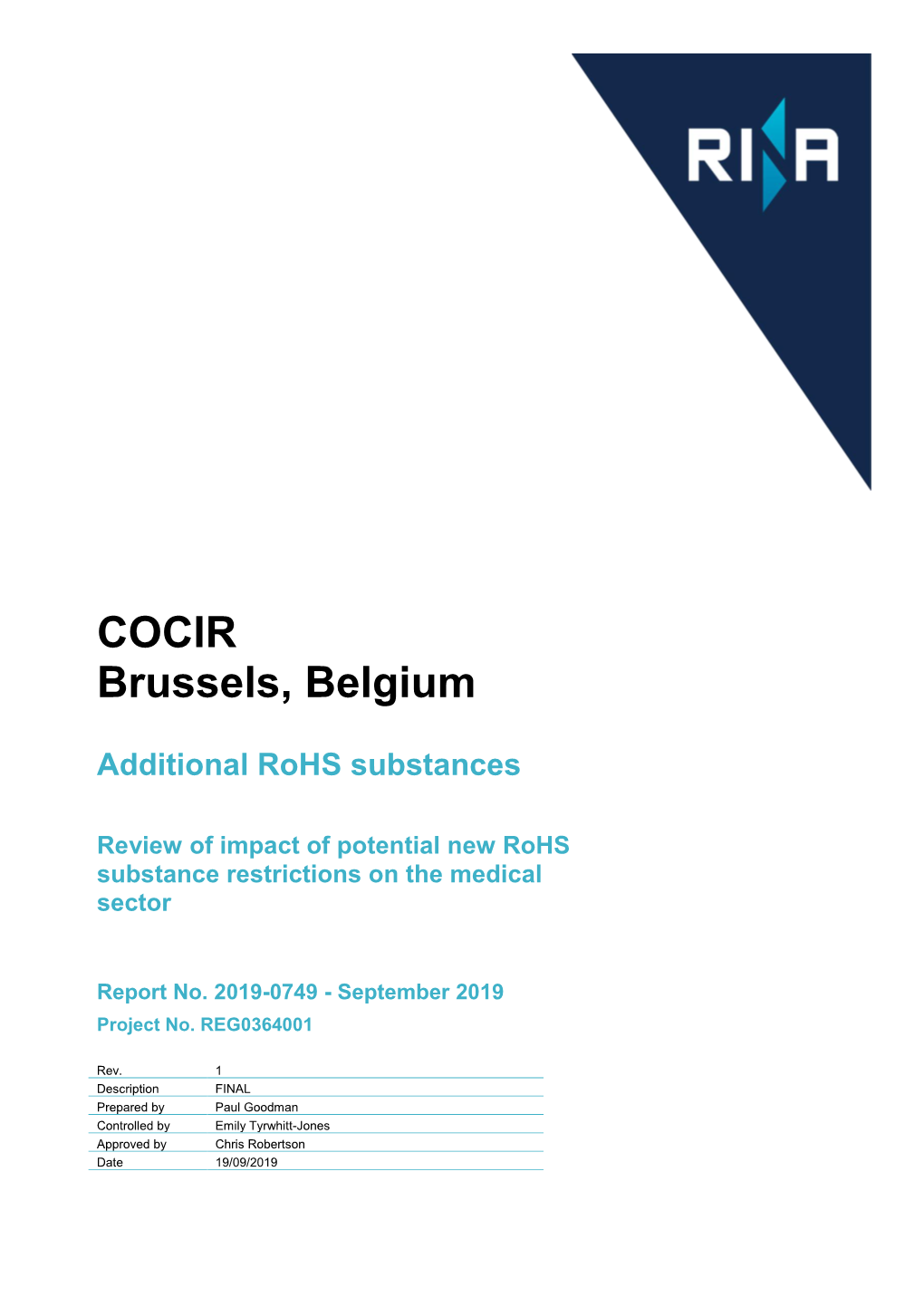 COCIR Study for the Evaluation of 7 New Substances Under Rohs