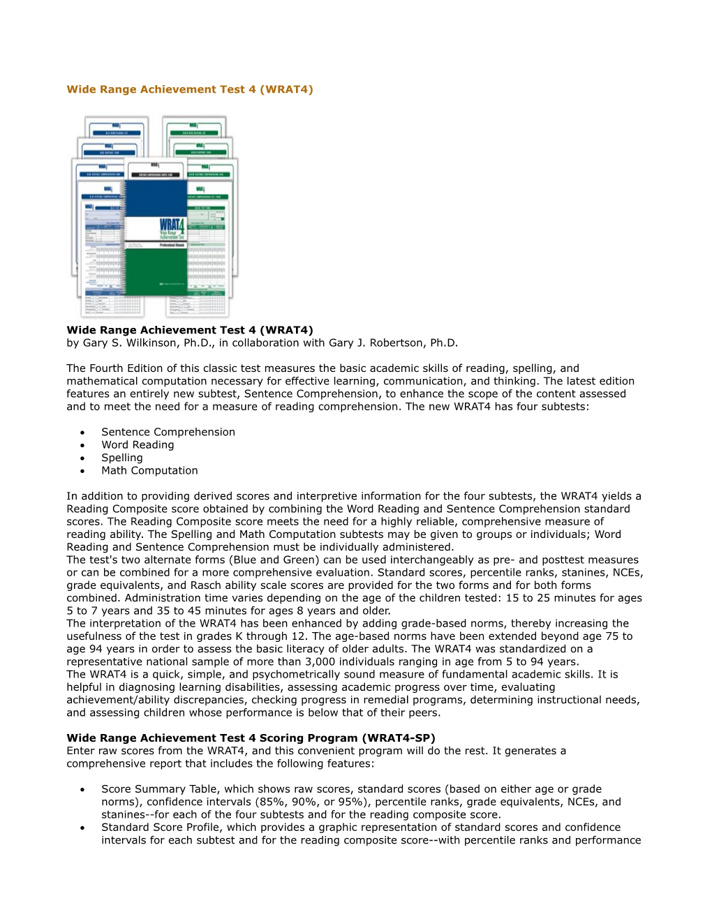 Wide Range Achievement Test 4 (WRAT4)