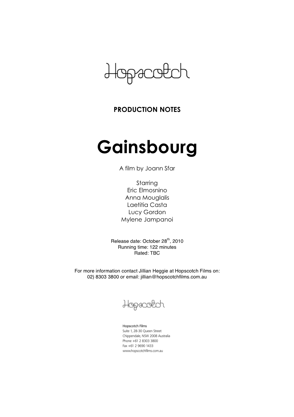 Gainsbourg Production Notes