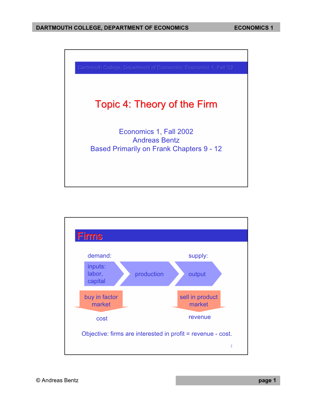 Topic 4: Theory of the Firm