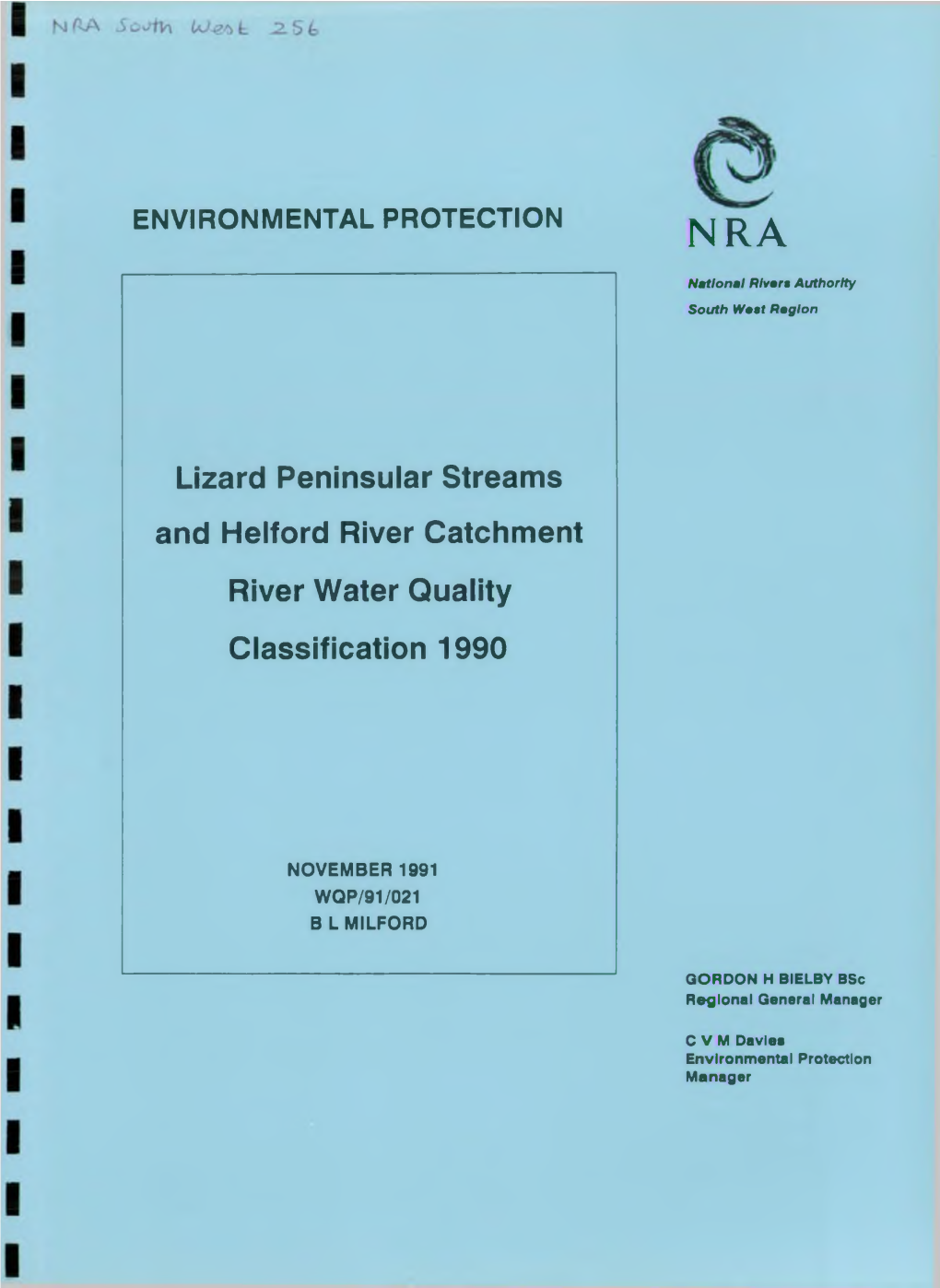 Lizard Peninsular Streams and Helford River Catchment River Water Quality Classification 1990