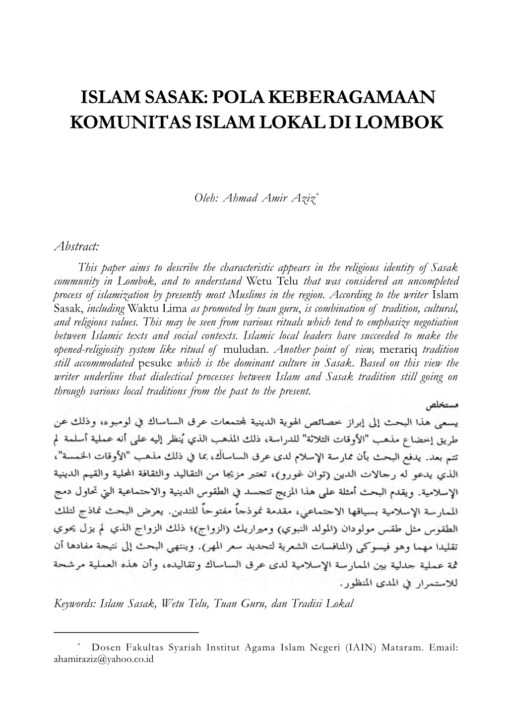 Islam Sasak: Pola Keberagamaan Komunitas Islam Lokal Di Lombok