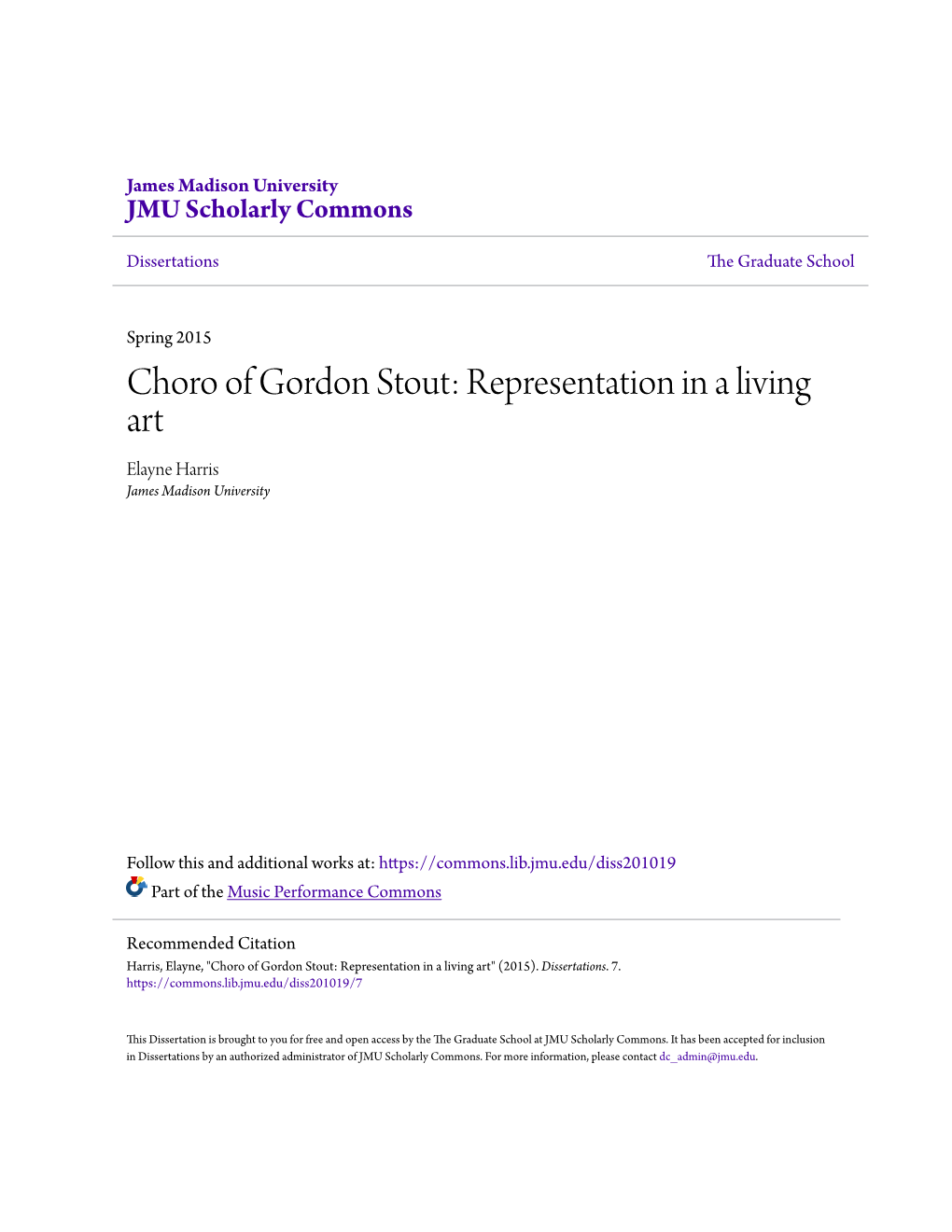 Choro of Gordon Stout: Representation in a Living Art Elayne Harris James Madison University