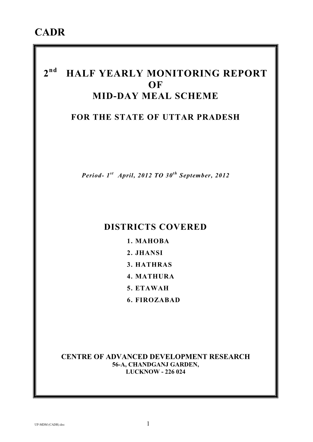 Report of Mid-Day Meal Scheme