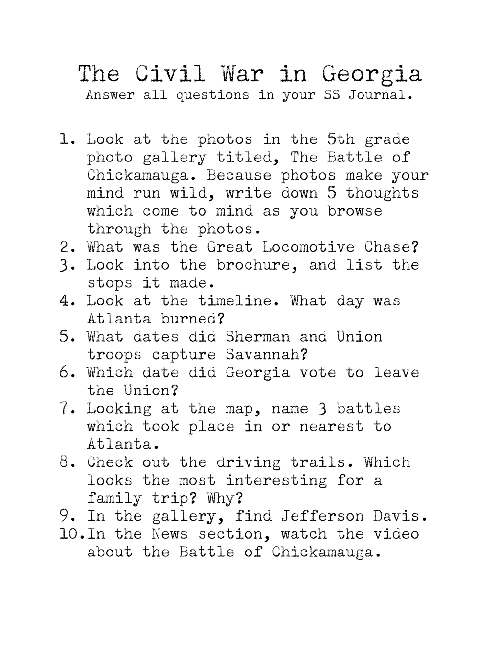 The Civil War in Georgia Webquest