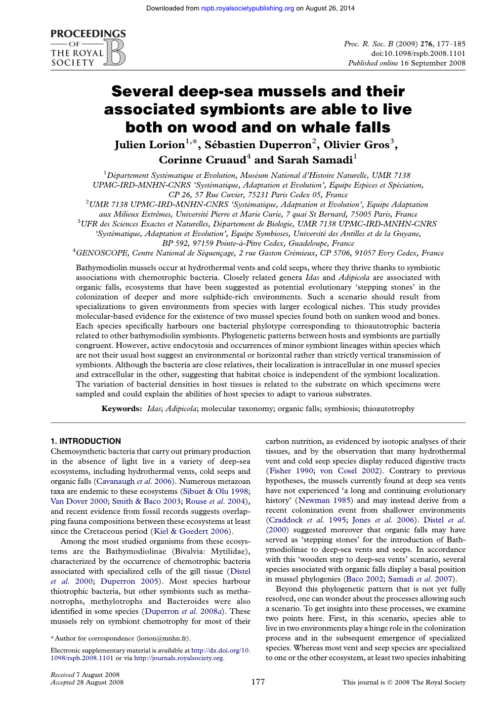 Several Deep-Sea Mussels and Their Associated Symbionts