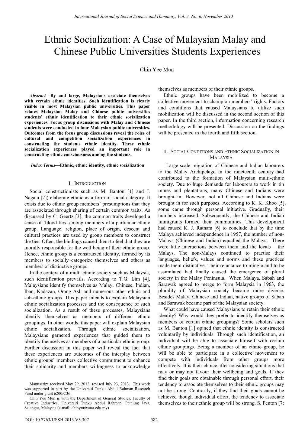 Ethnic Socialization: a Case of Malaysian Malay and Chinese Public Universities Students Experiences