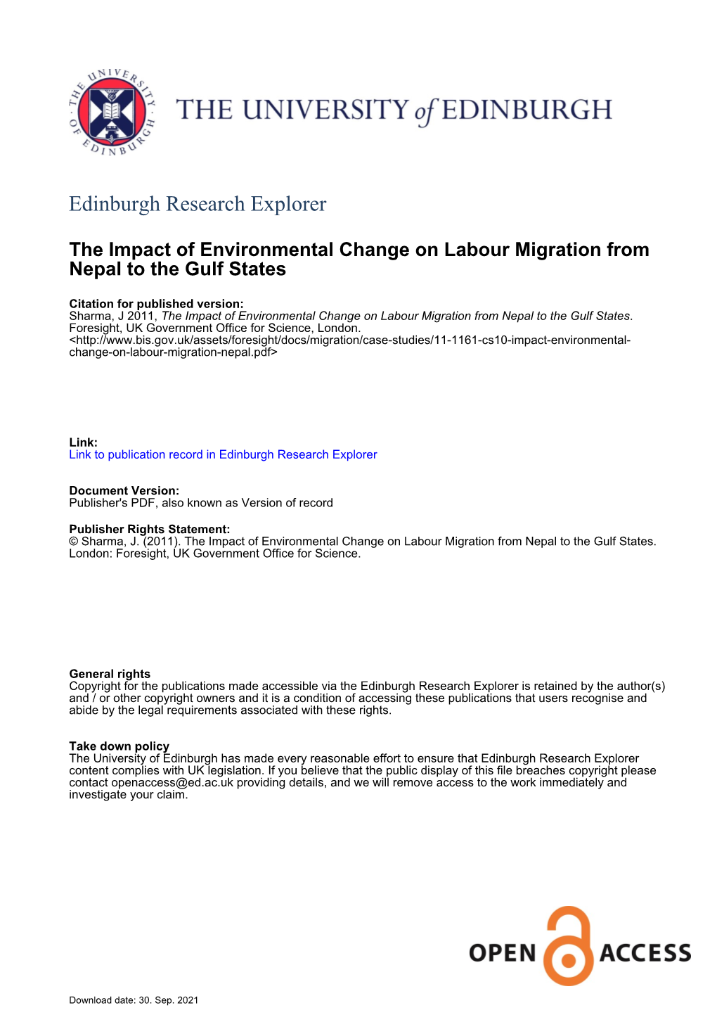 Impact of Environmental Change on Labour Migration From