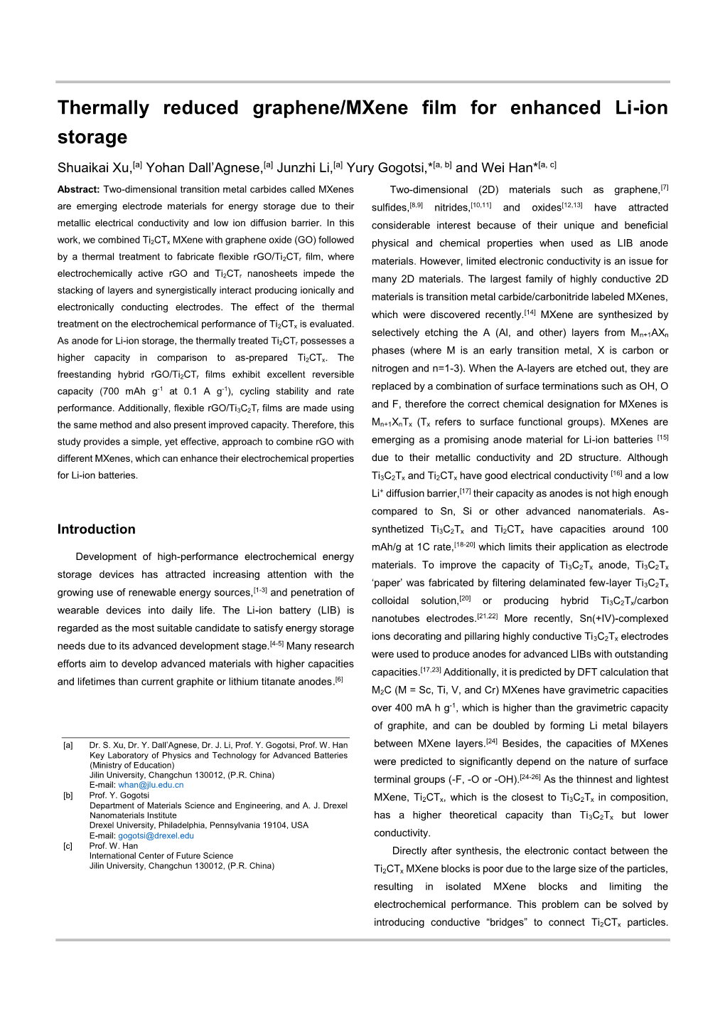 Thermally Reduced Graphene/Mxene Film for Enhanced Li-Ion Storage