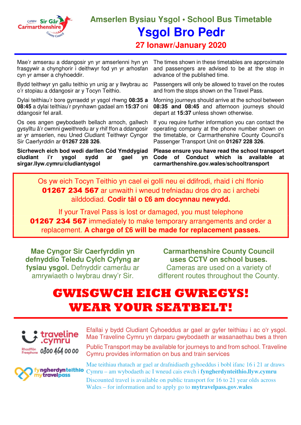 Ysgol Bro Pedr GWISGWCH EICH GWREGYS! WEAR YOUR