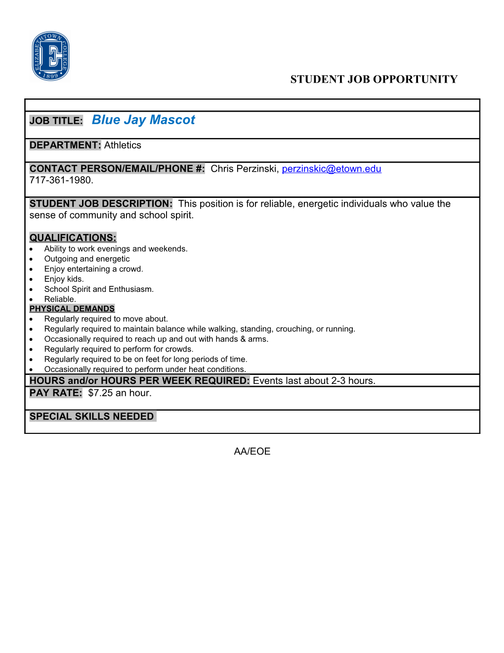 Student Employment Information Form (Seif)