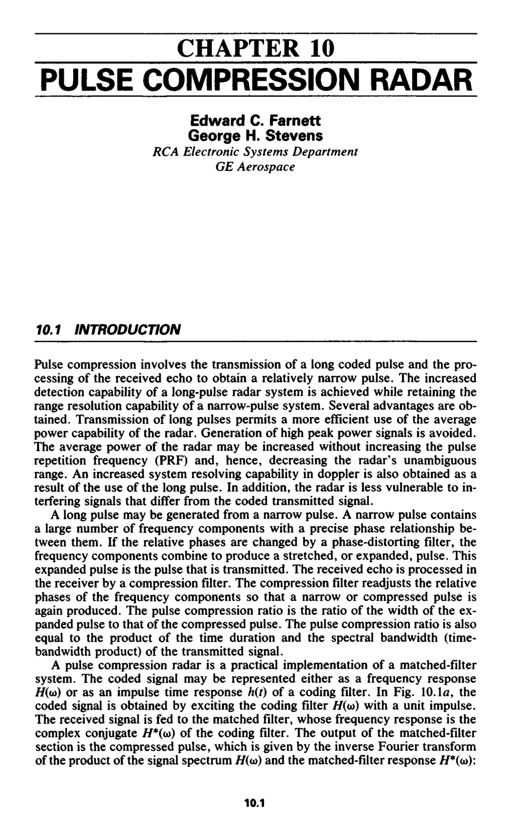 Chapter 10: Pulse Compression Radar