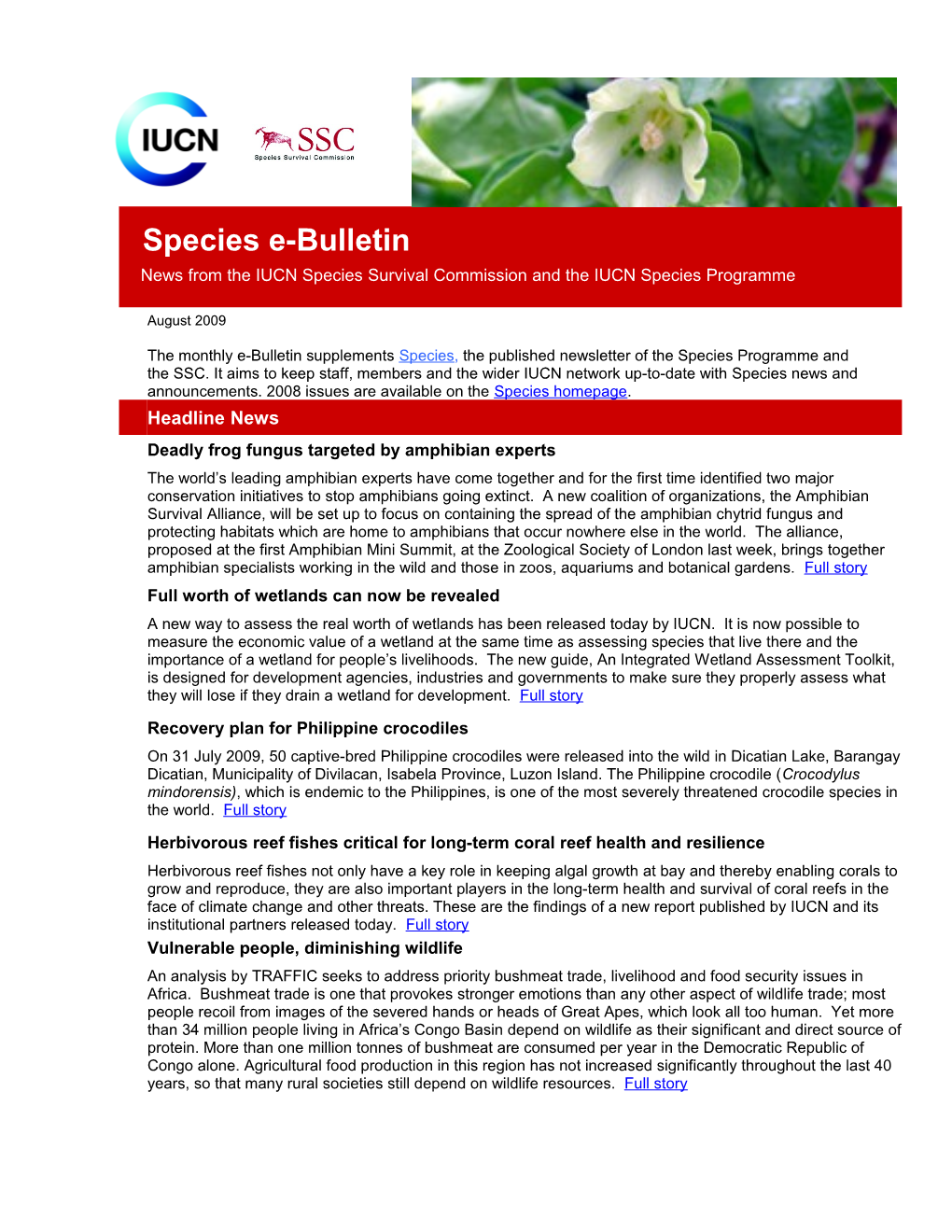 Species E-Bulletin News from the IUCN Species Survival Commission and the IUCN Species