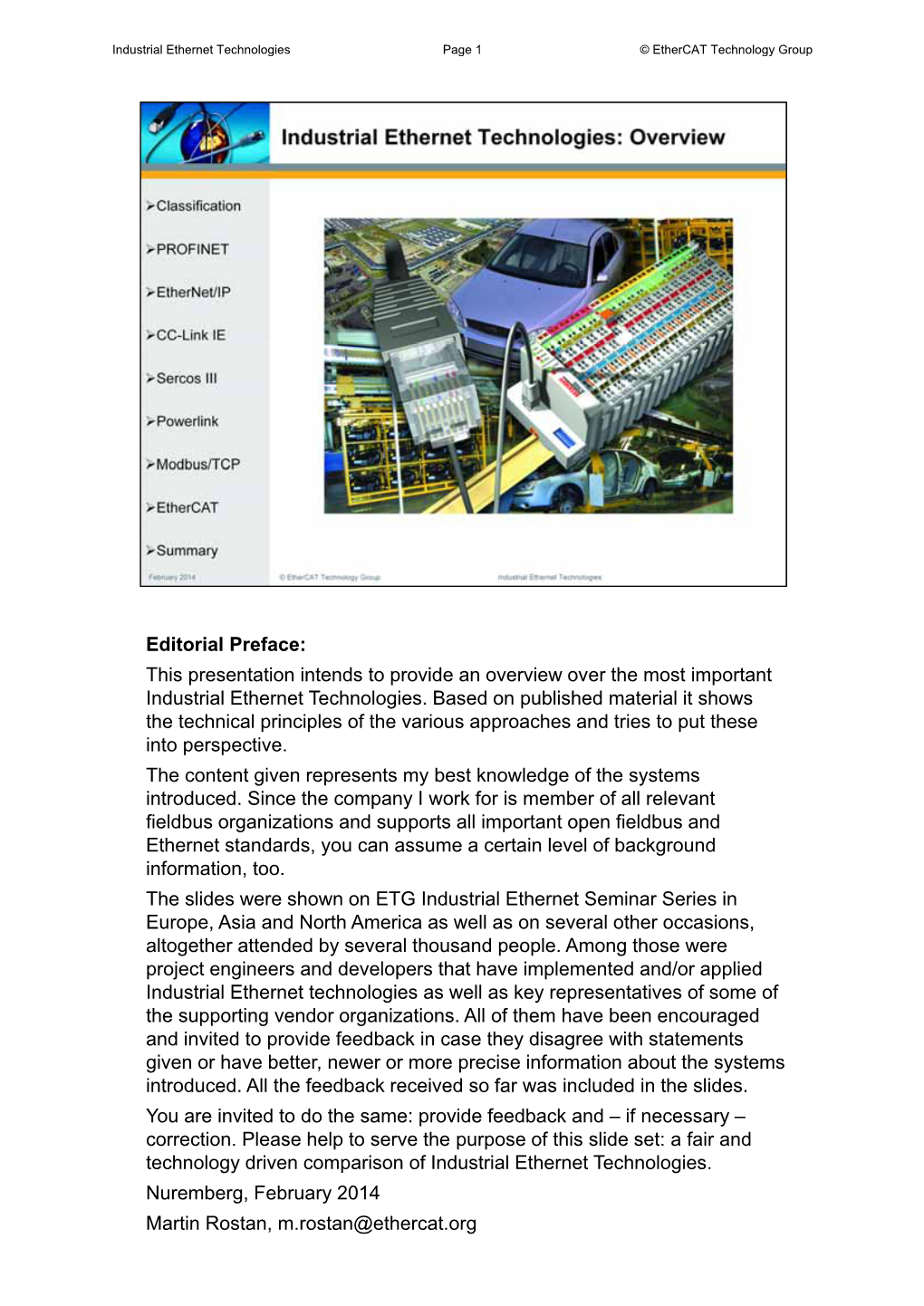 Industrial Ethernet Technologies: Overview and Comparison