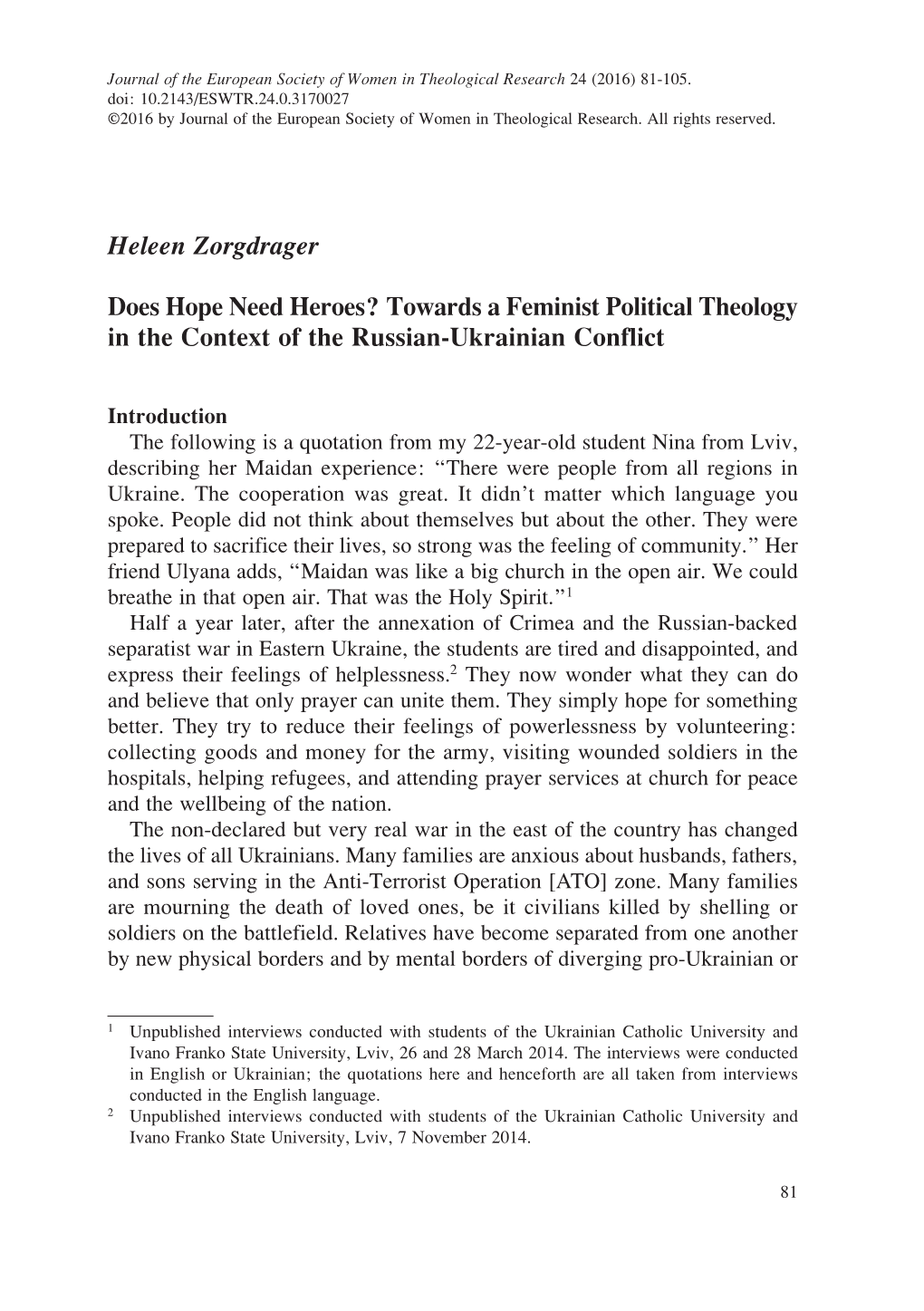Towards a Feminist Political Theology in the Context of the Russian-Ukrainian Conflict