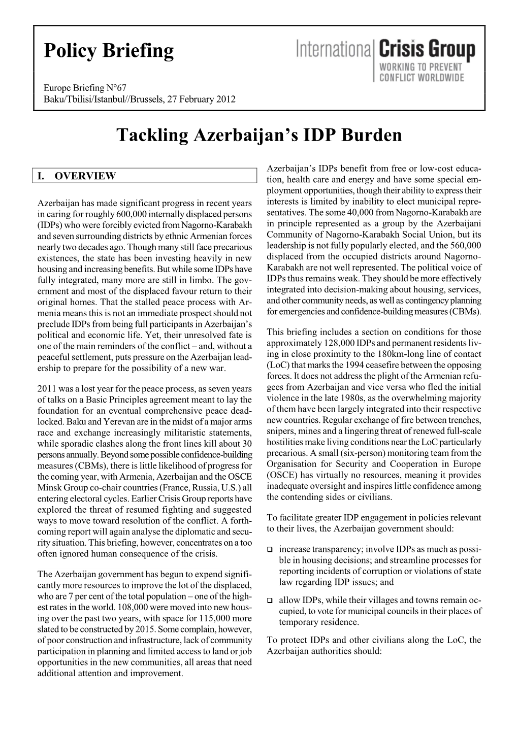 Tackling Azerbaijan's IDP Burden