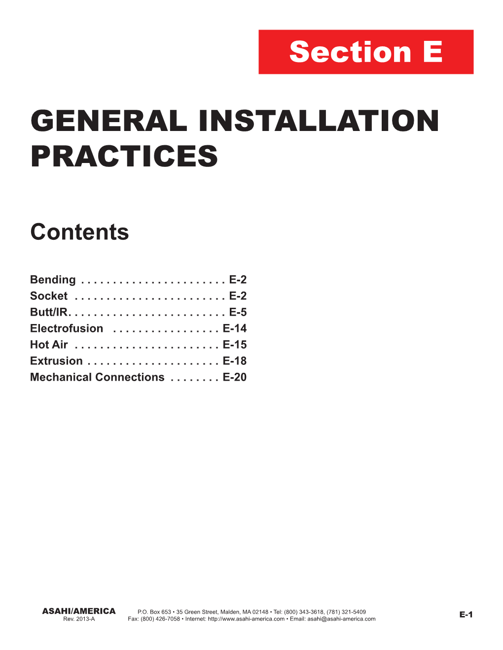 Section E GENERAL INSTALLATION PRACTICES