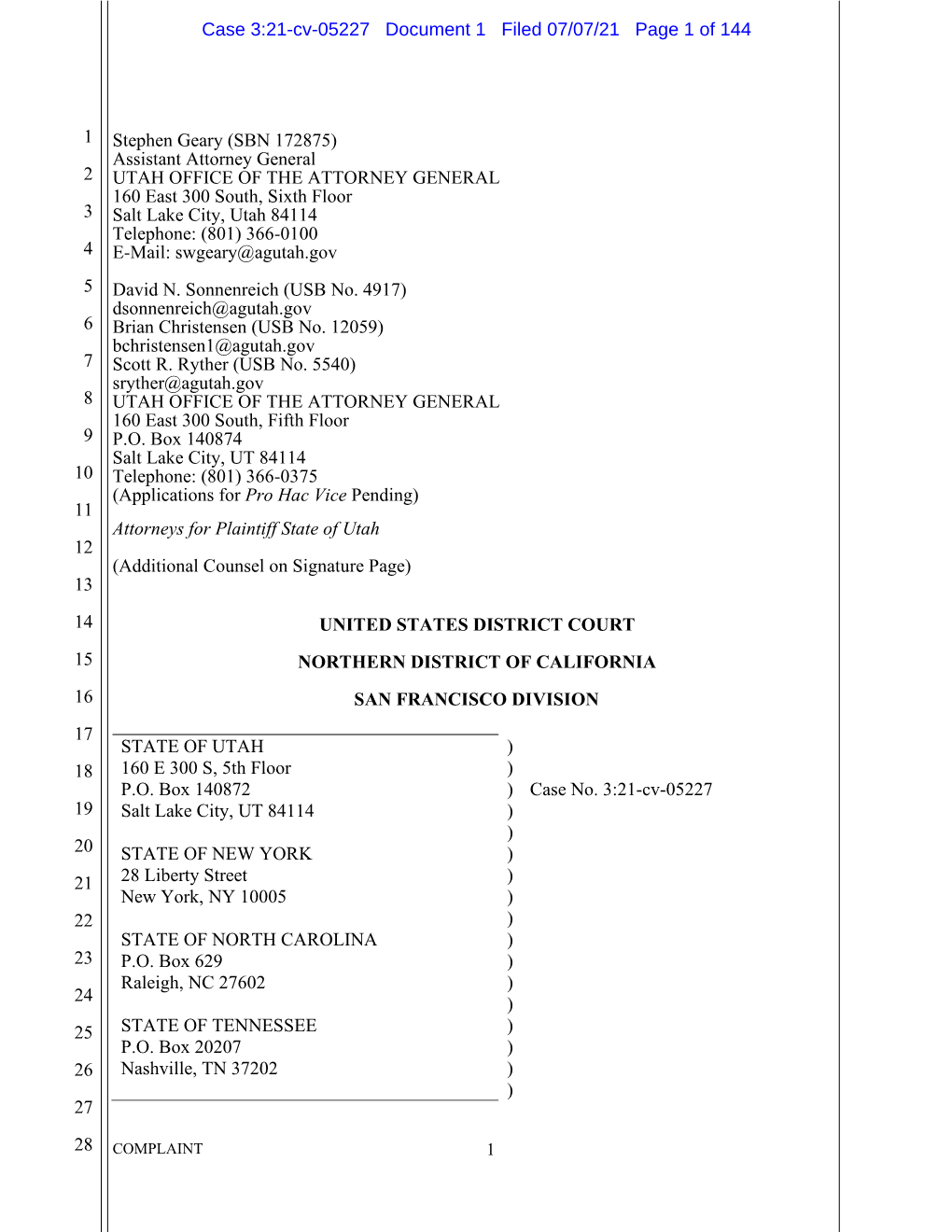 Case 3:21-Cv-05227 Document 1 Filed 07/07/21 Page 1 of 144