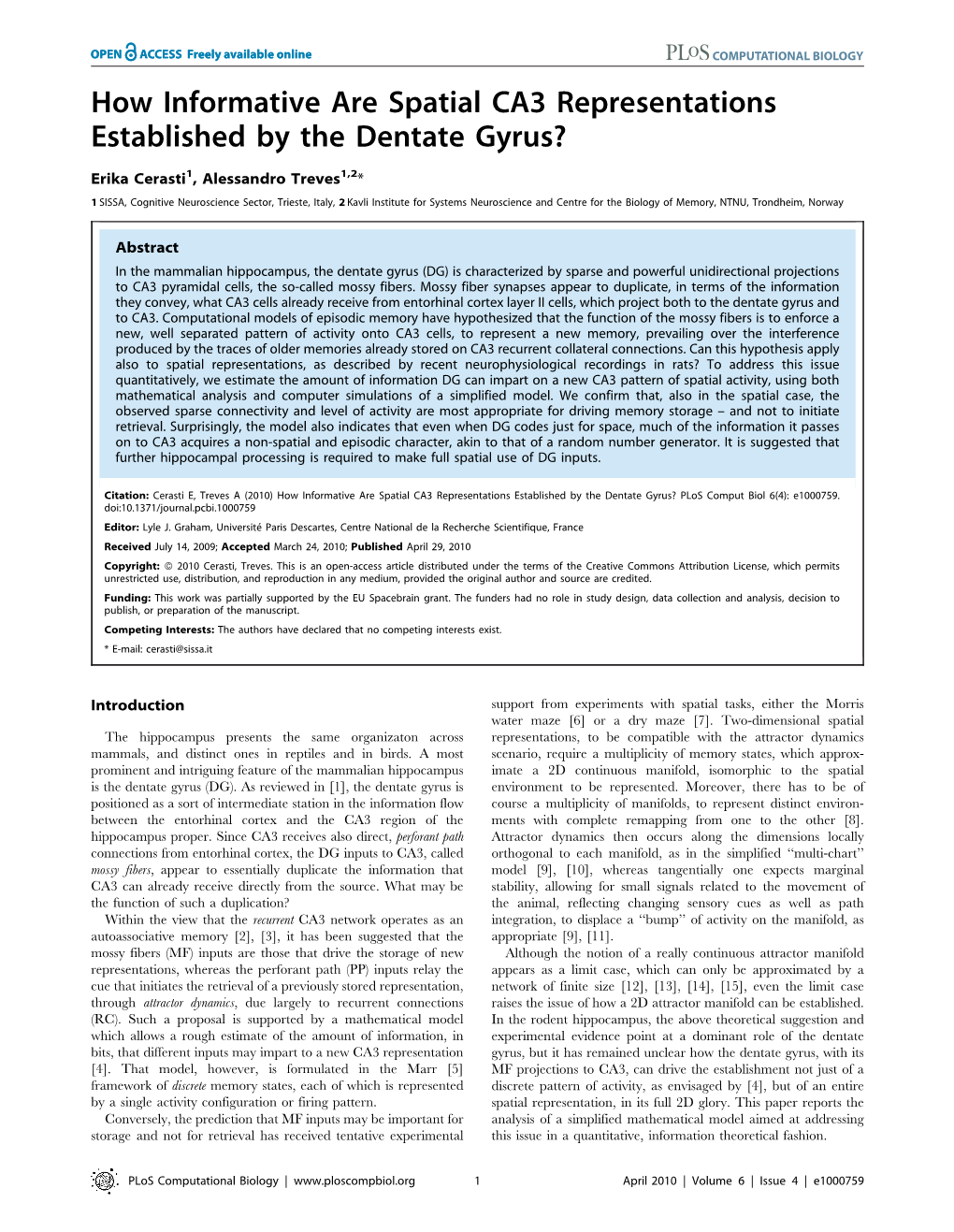 How Informative Are Spatial CA3 Representations Established by the Dentate Gyrus?