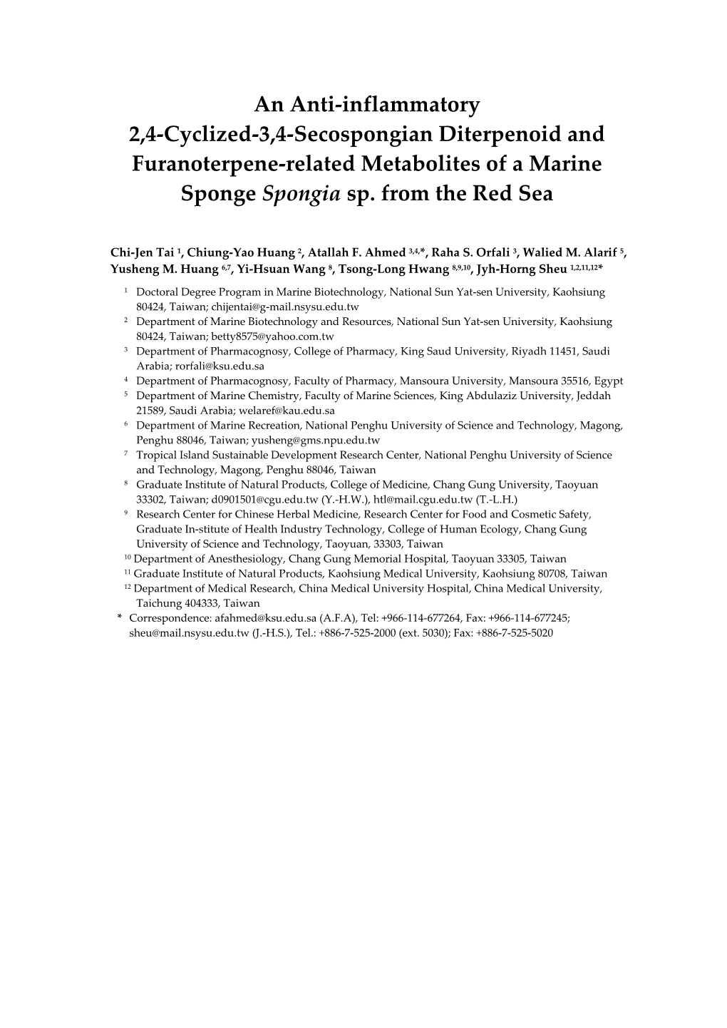 An Anti-Inflammatory 2,4-Cyclized-3,4-Secospongian