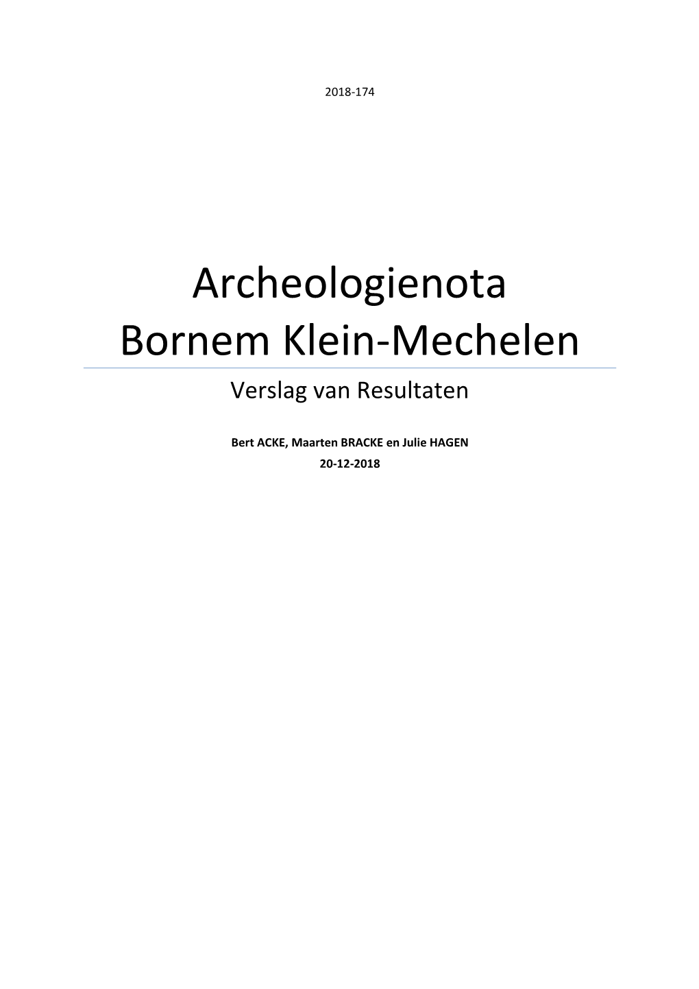 Archeologienota Bornem Klein-Mechelen Verslag Van Resultaten