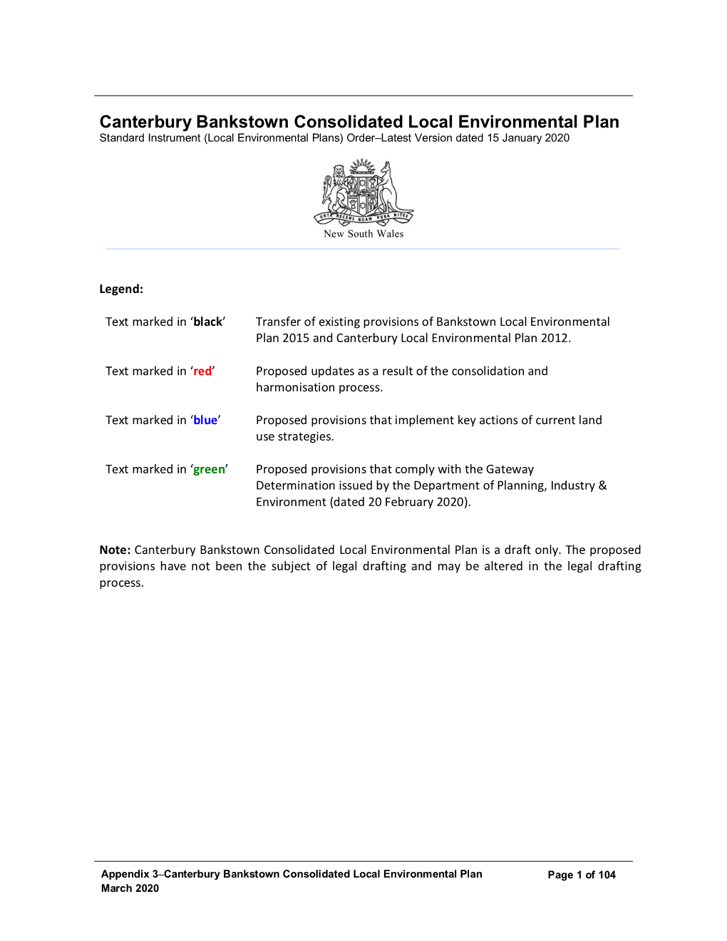 Canterbury Bankstown Consolidated Local Environmental Plan Standard Instrument (Local Environmental Plans) Order–Latest Version Dated 15 January 2020