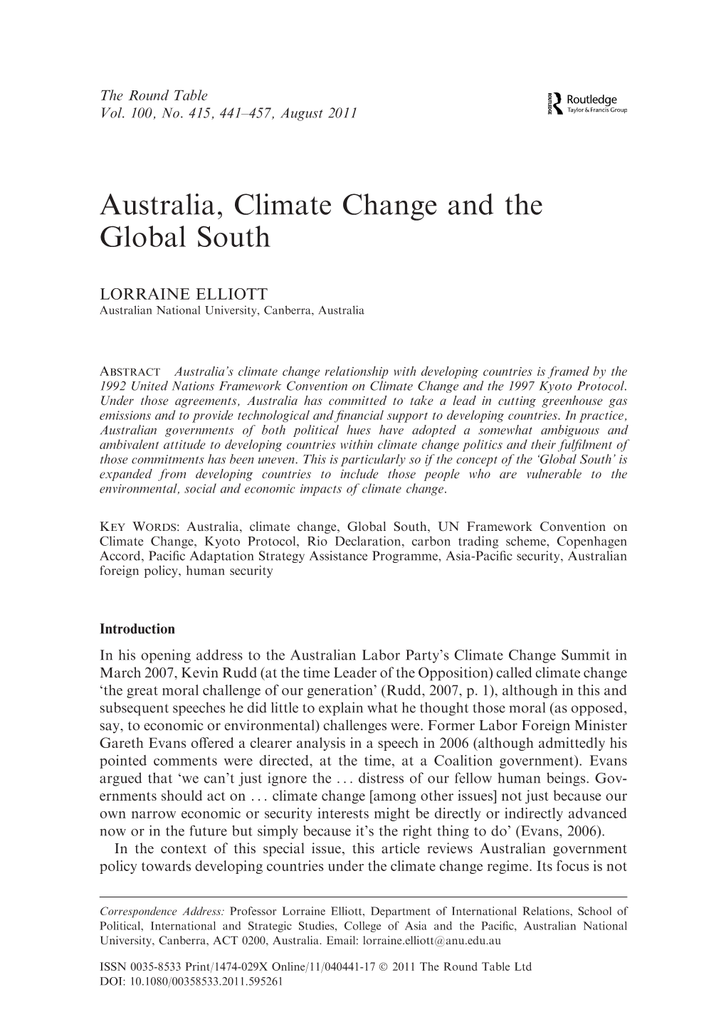 Australia, Climate Change and the Global South