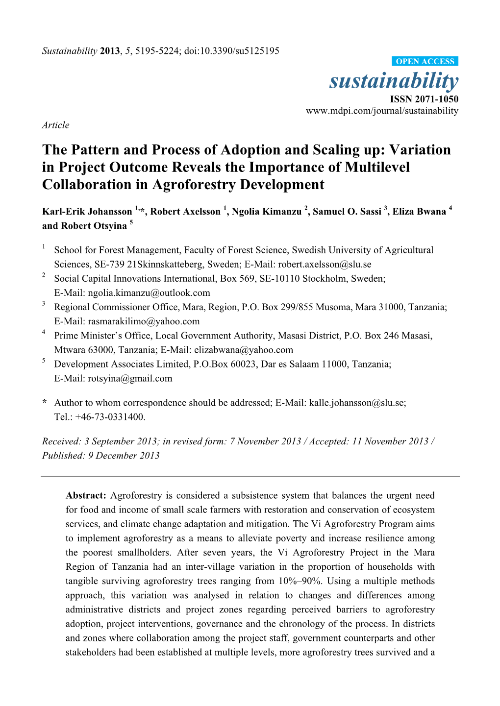 The Pattern and Process of Adoption and Scaling Up: Variation in Project Outcome Reveals the Importance of Multilevel Collaboration in Agroforestry Development