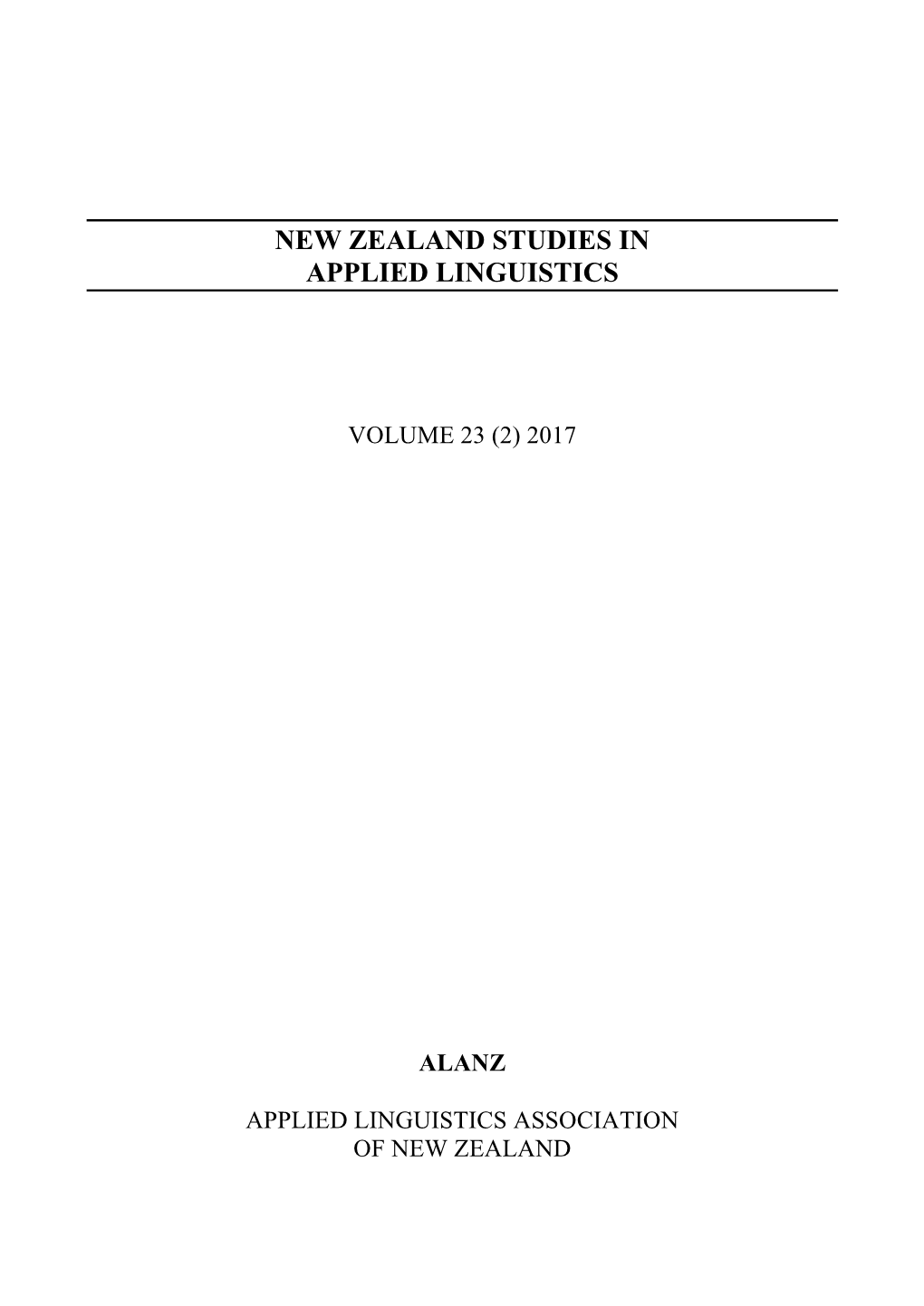 New Zealand Studies in Applied Linguistics