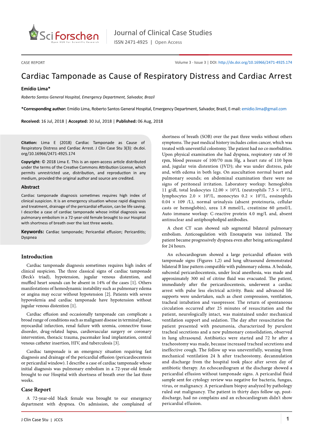 Cardiac Tamponade As Cause of Respiratory Distress and Cardiac Arrest