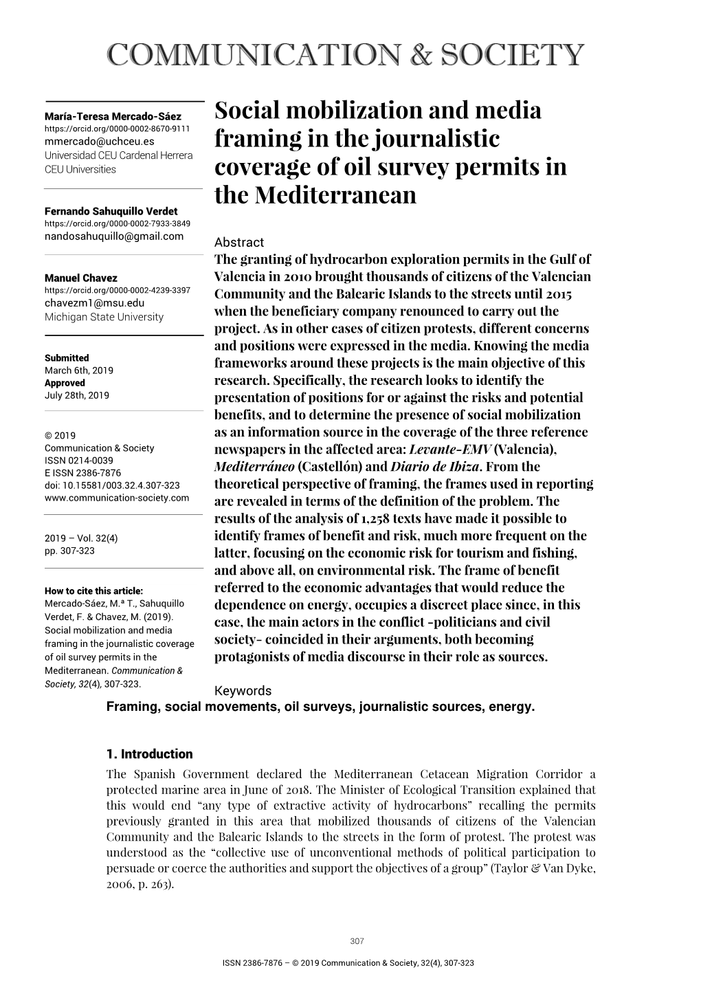 Social Mobilization and Media Framing in the Journalistic Coverage of Oil Survey Permits in the Mediterranean