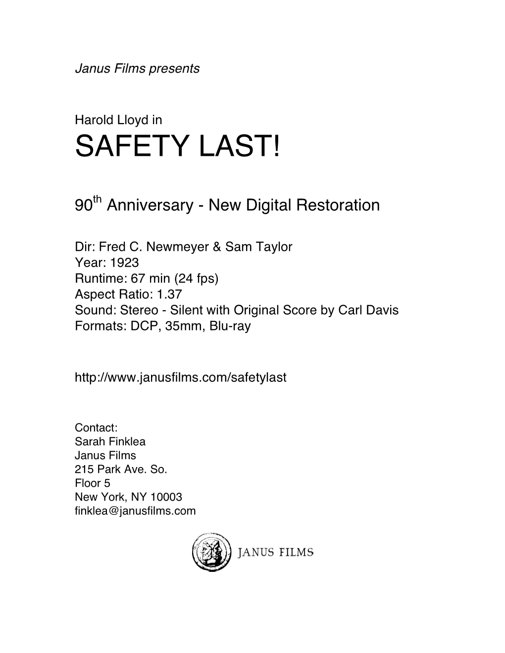 Safety Last Press Notes
