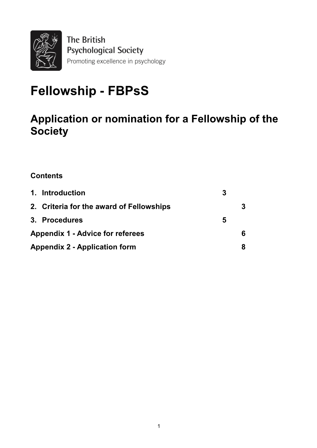 Application Or Nomination for a Fellowship of the Society