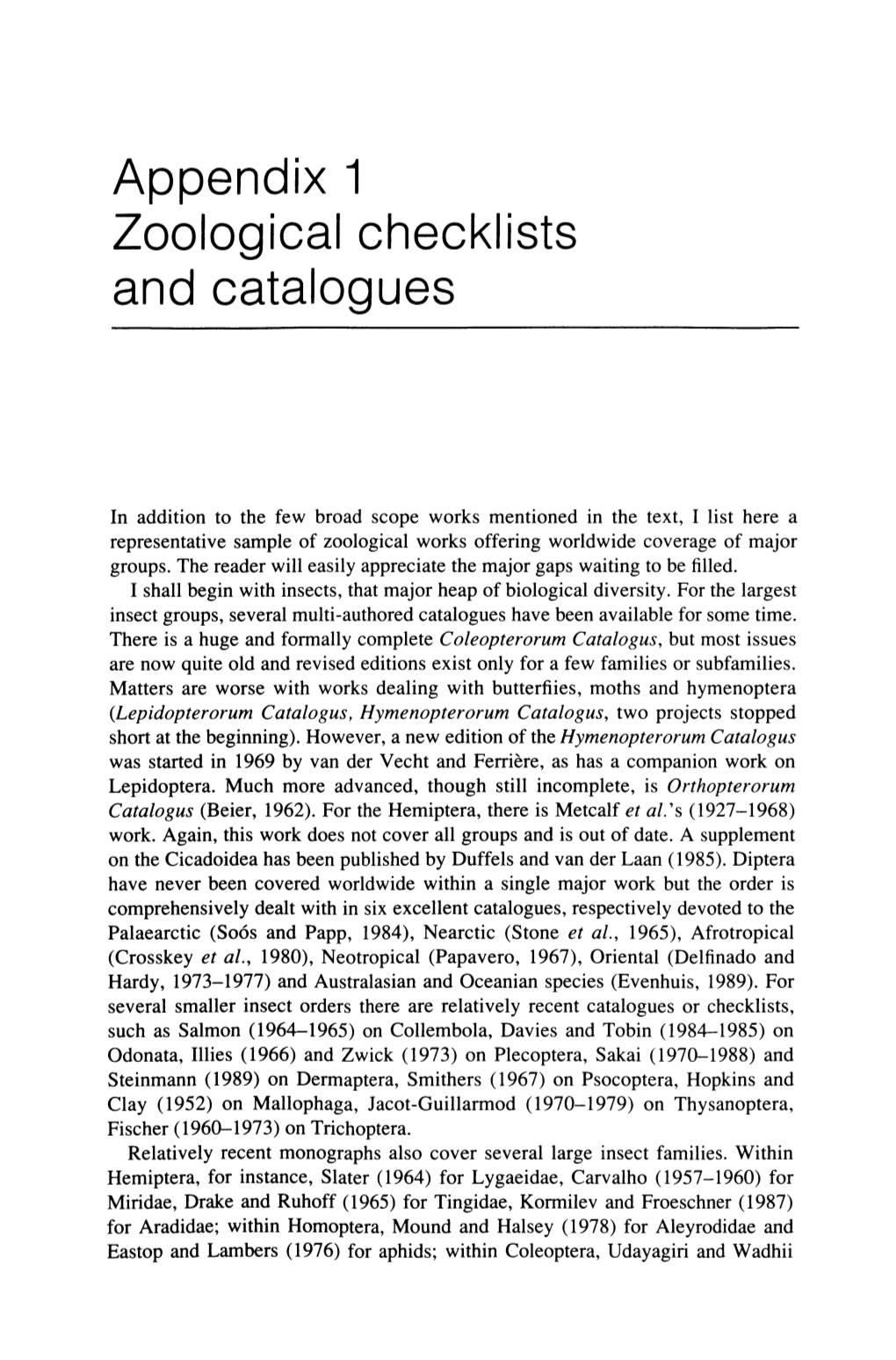 Appendix 1 Zoological Checklists and Catalogues