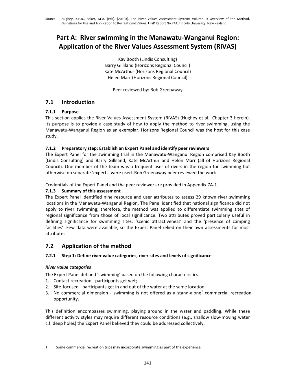 River Swimming in the Manawatu‐Wanganui Region: Application of the River Values Assessment System (Rivas)