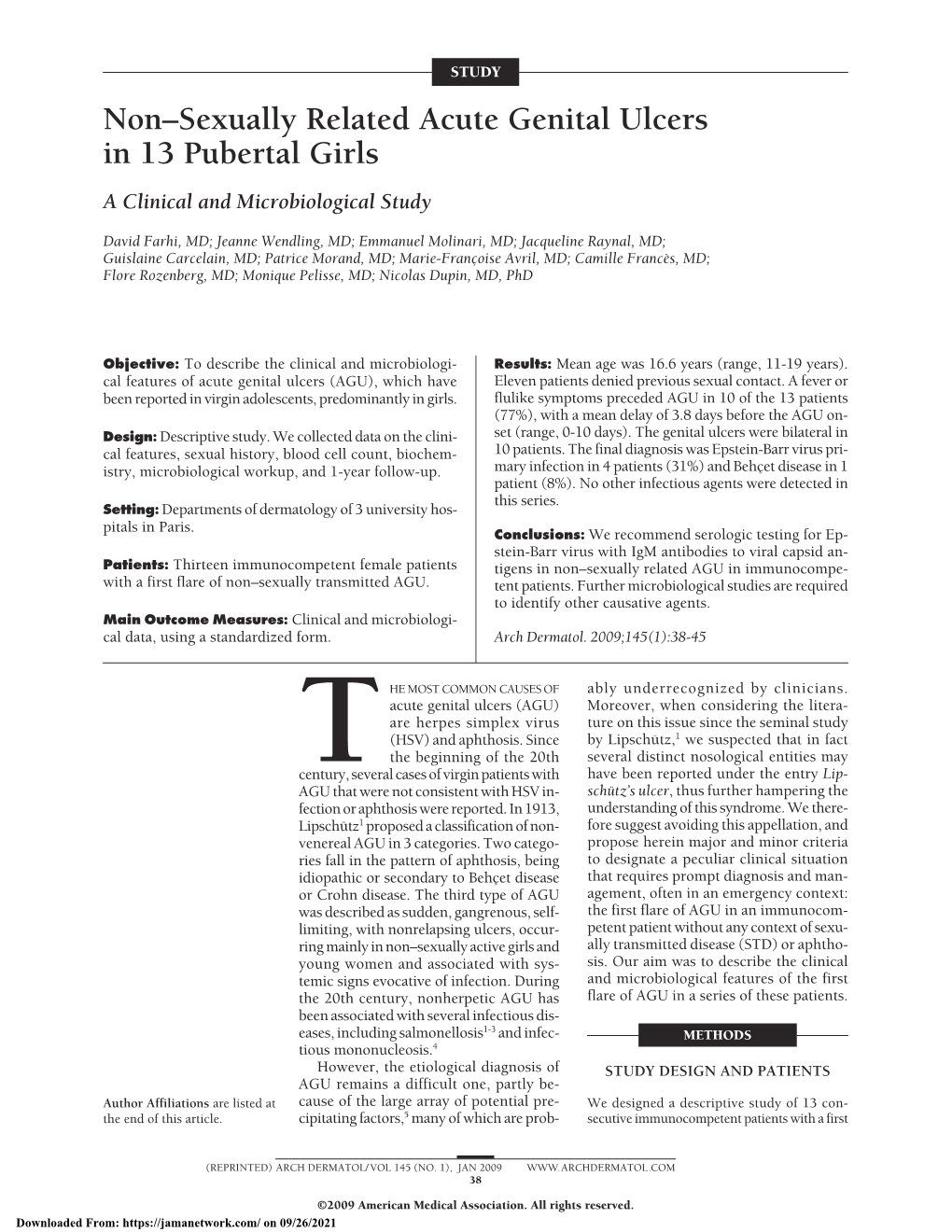 Non–Sexually Related Acute Genital Ulcers in 13 Pubertal Girls a Clinical and Microbiological Study