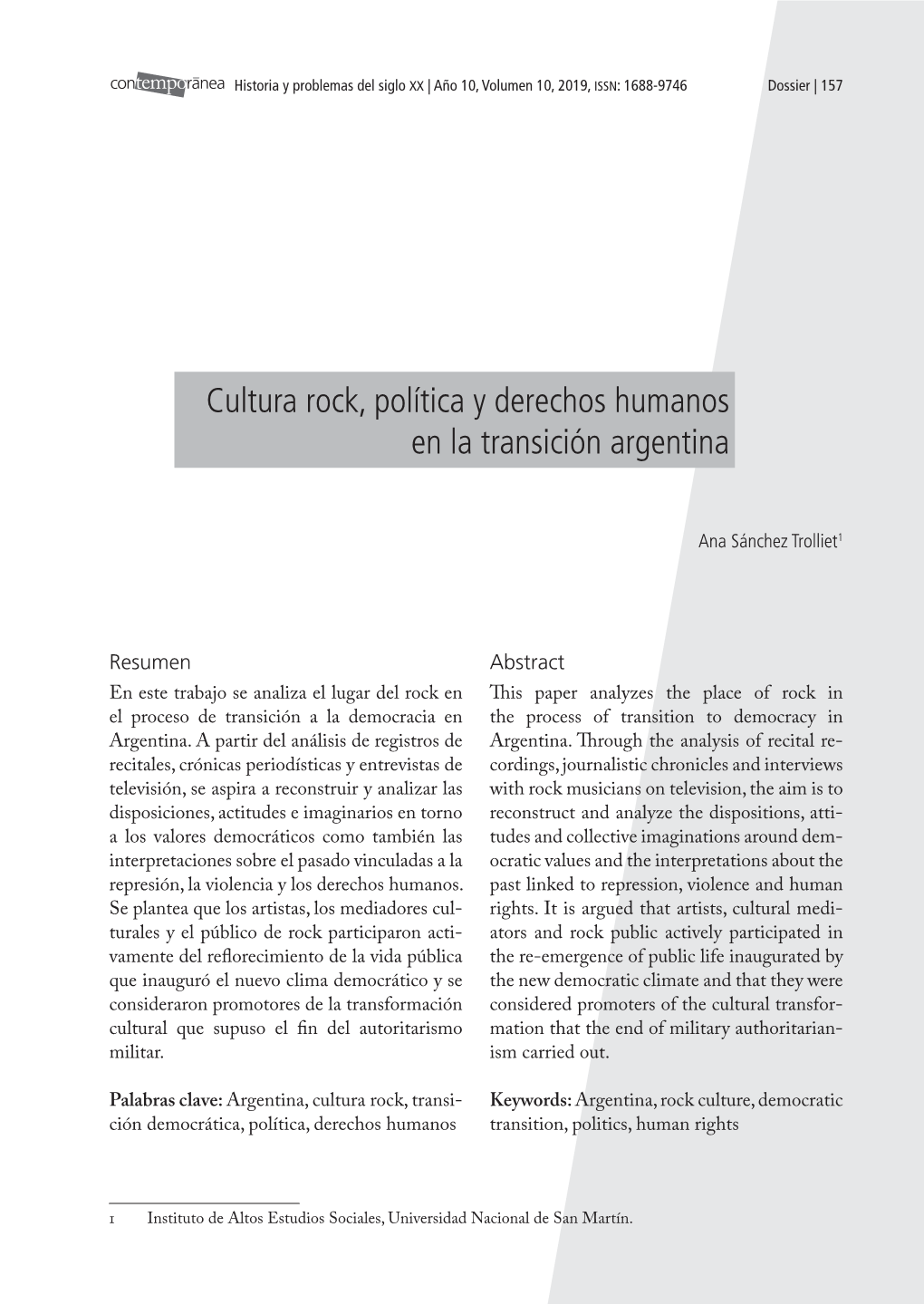 Cultura Rock, Política Y Derechos Humanos En La Transición Argentina