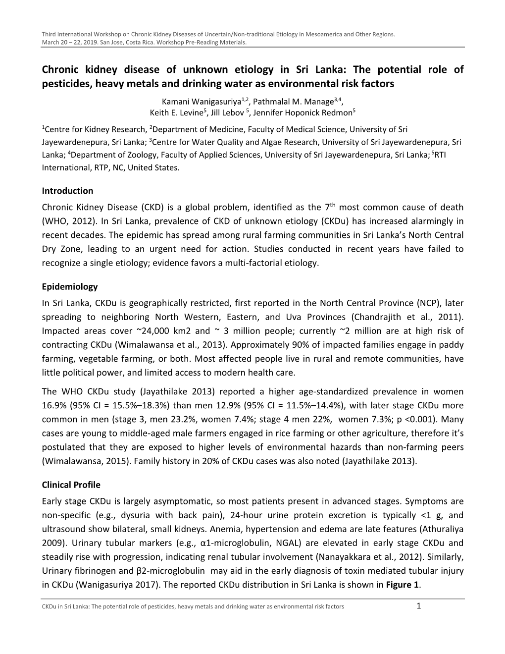 Chronic Kidney Disease of Unknown Etiology in Sri Lanka: the Potential Role of Pesticides, Heavy Metals and Drinking Water As Environmental Risk Factors