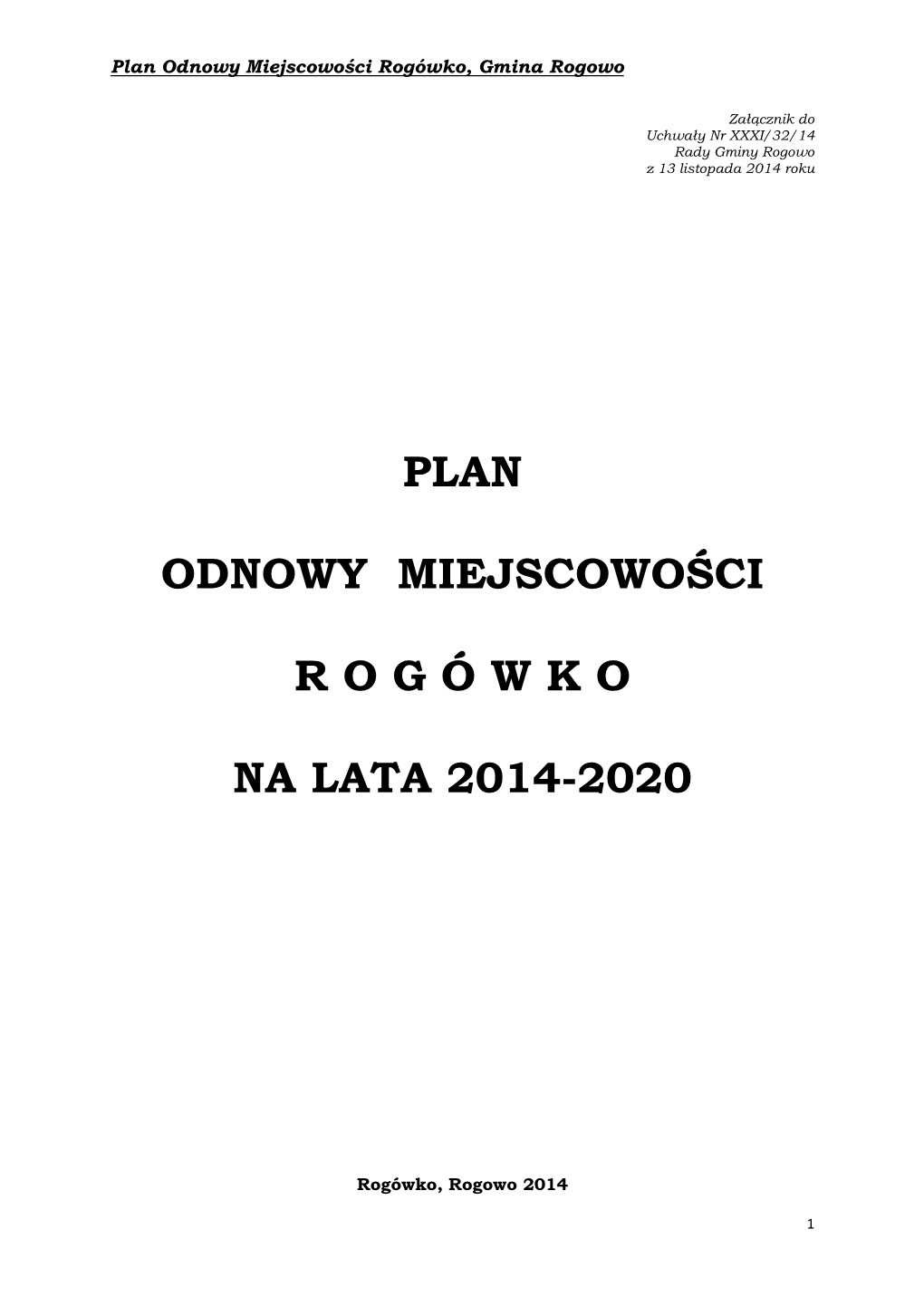 Plan Odnowy Miejscowości Rog Ó Wko Na Lata 2014-2020