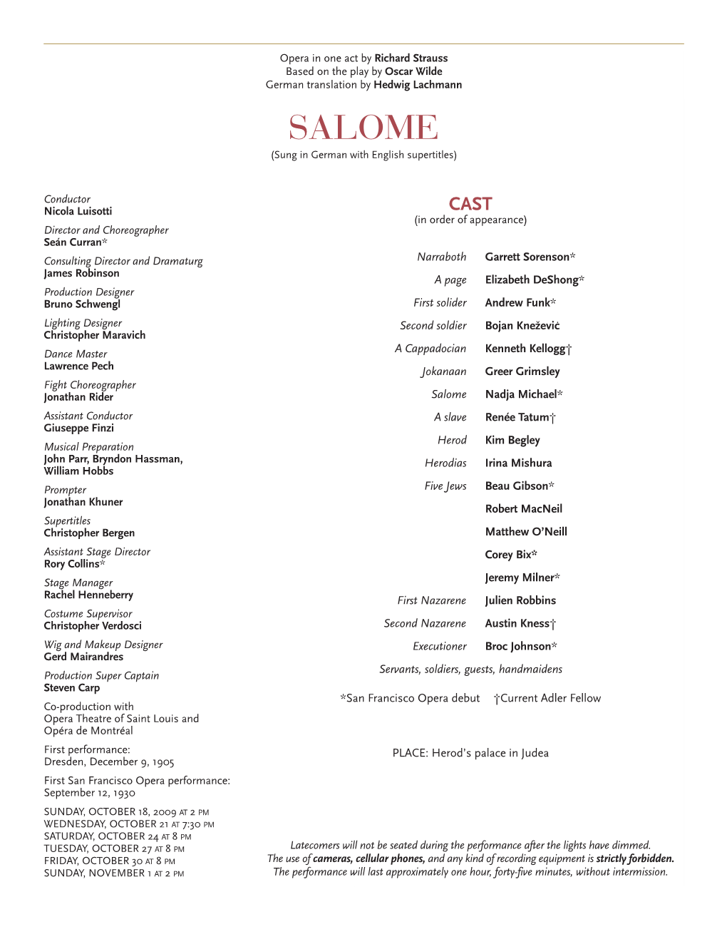 SALOME (Sung in German with English Supertitles)