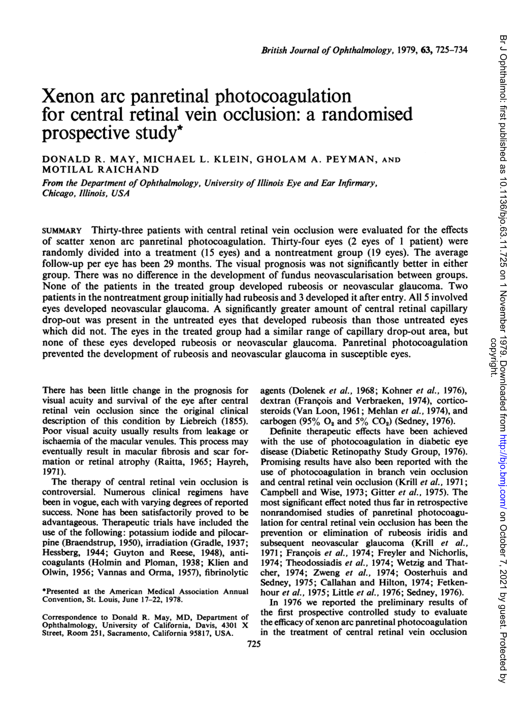 Xenon Arc Panretinal Photocoagulation for Central Retinal Vein Occlusion: a Randomised Prospective Study*