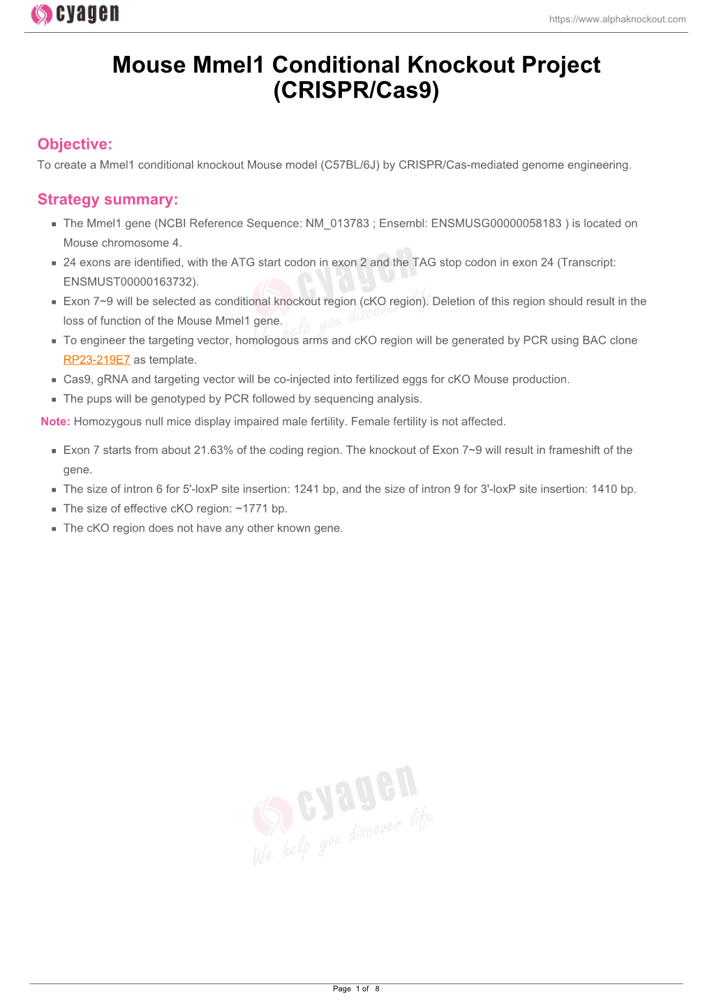 Mouse Mmel1 Conditional Knockout Project (CRISPR/Cas9)