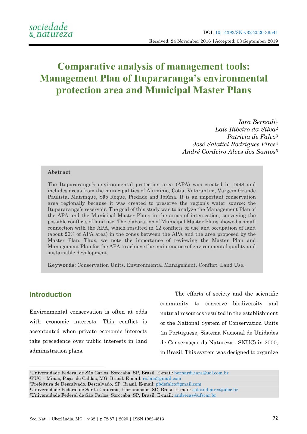 Management Plan of Itupararanga's Environmental Protection Area and Municipal Master Plans