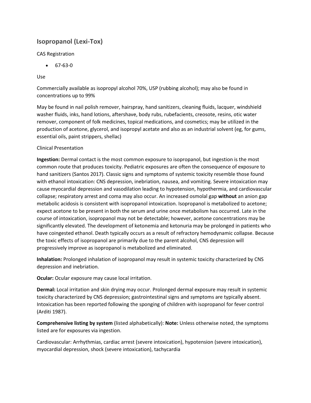 Isopropanol (Lexi-Tox) CAS Registration