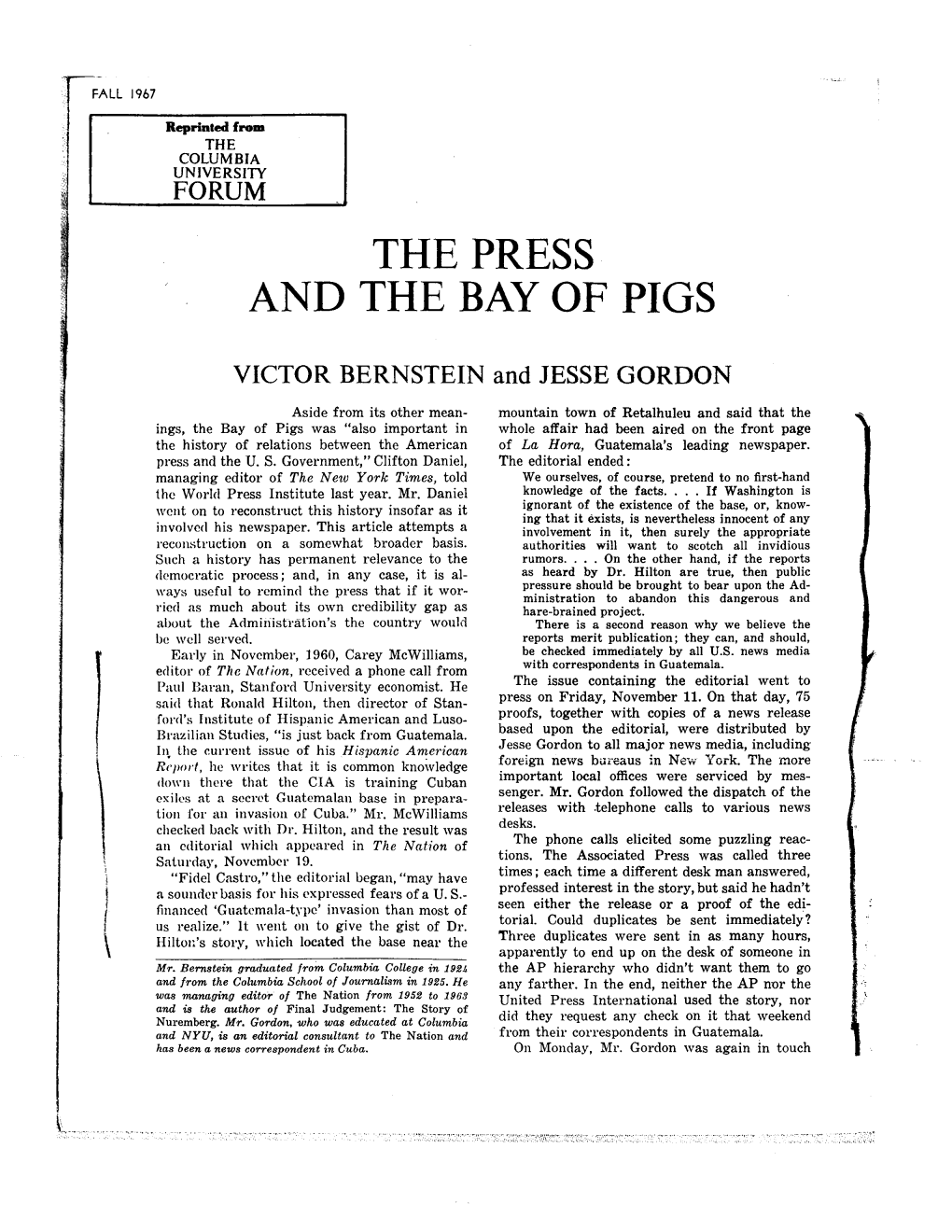 The Press and the Bay of Pigs