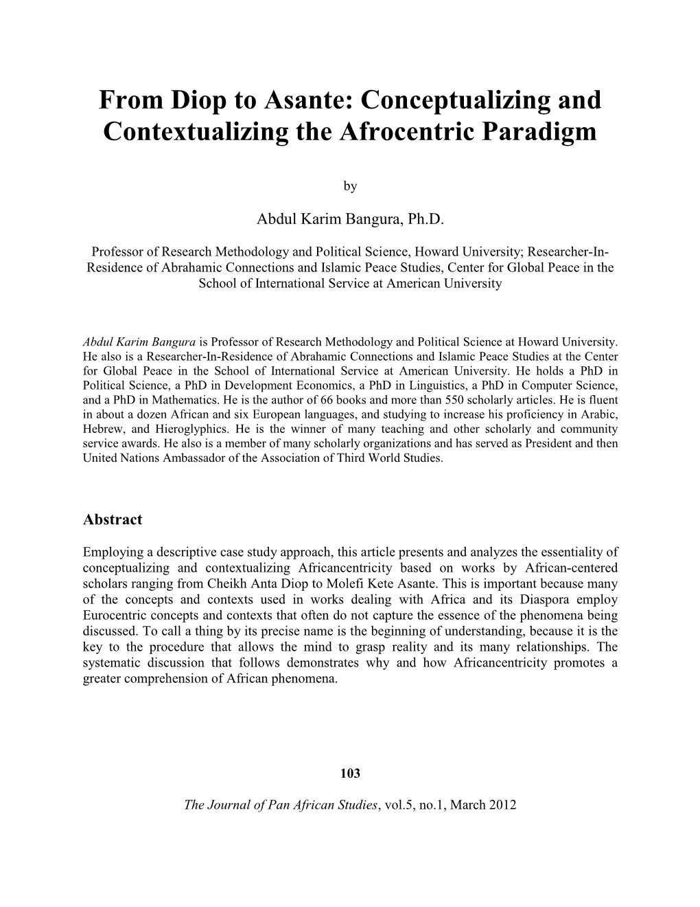 From Diop to Asante: Conceptualizing and Contextualizing the Afrocentric Paradigm