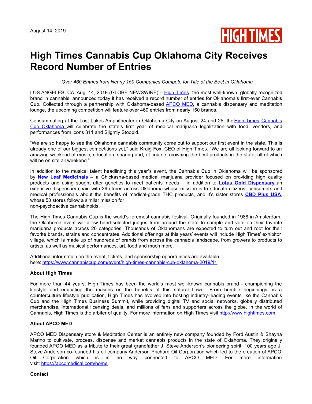 High Times Cannabis Cup Oklahoma City Receives Record Number of Entries