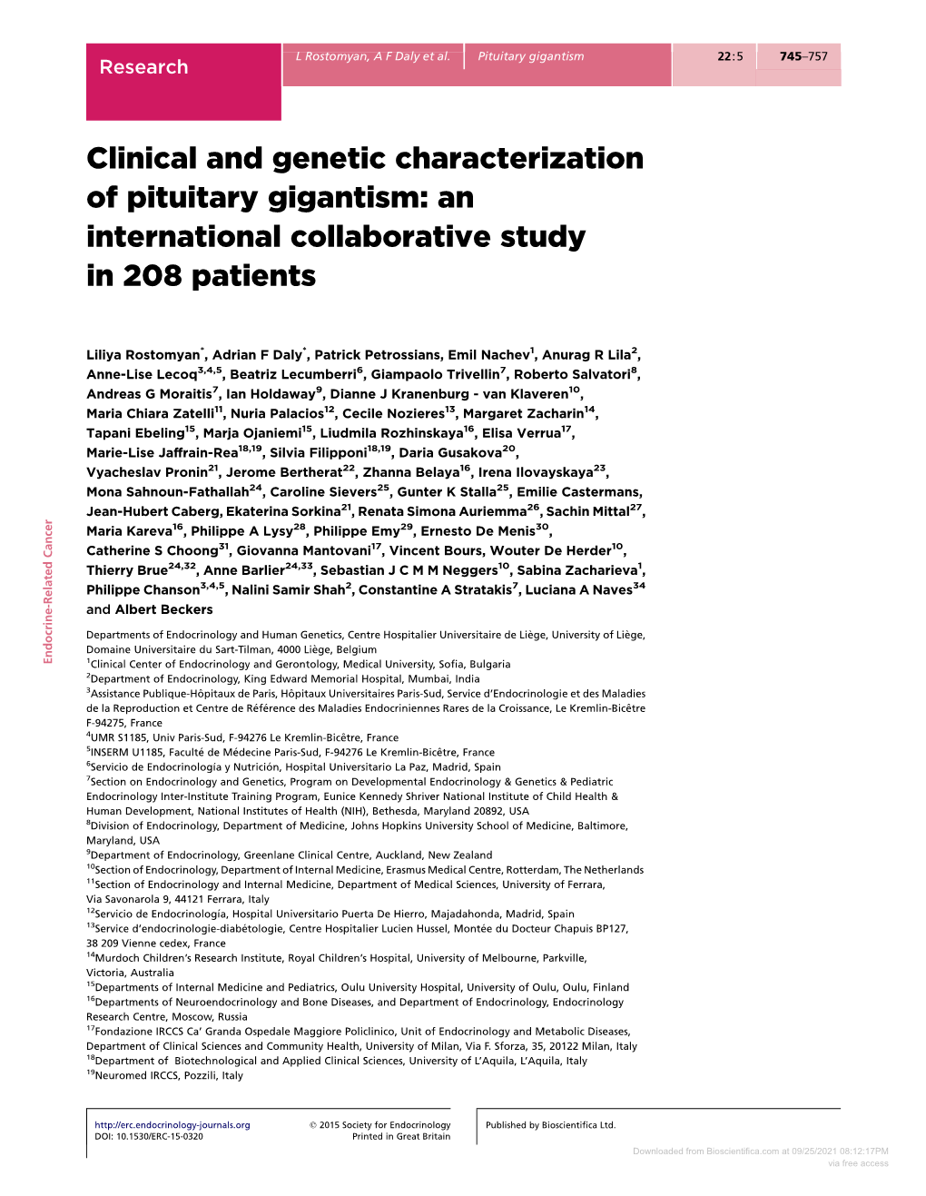 Clinical and Genetic Characterization of Pituitary Gigantism: an International Collaborative Study in 208 Patients