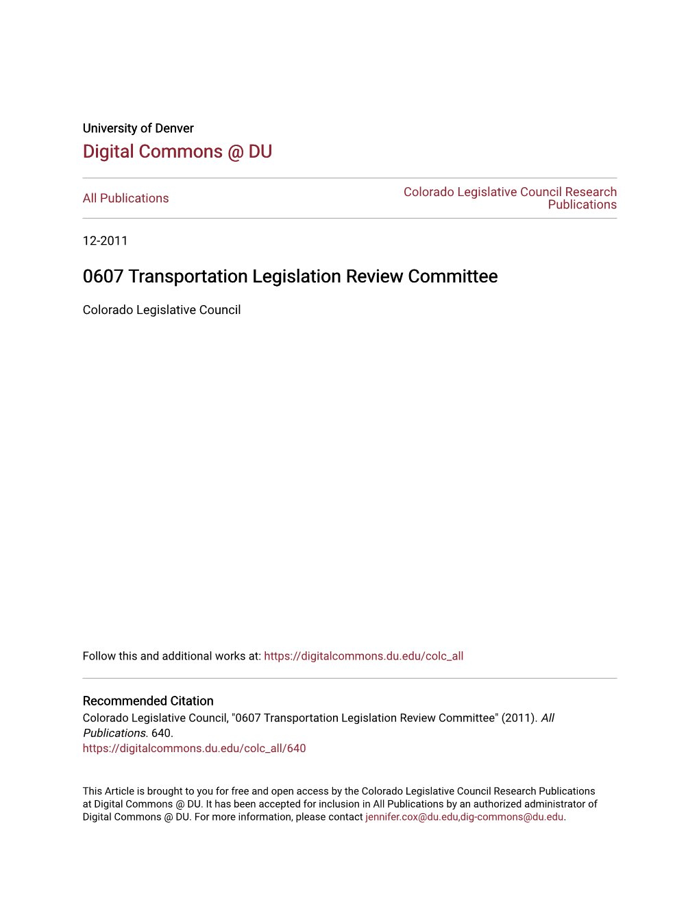 0607 Transportation Legislation Review Committee