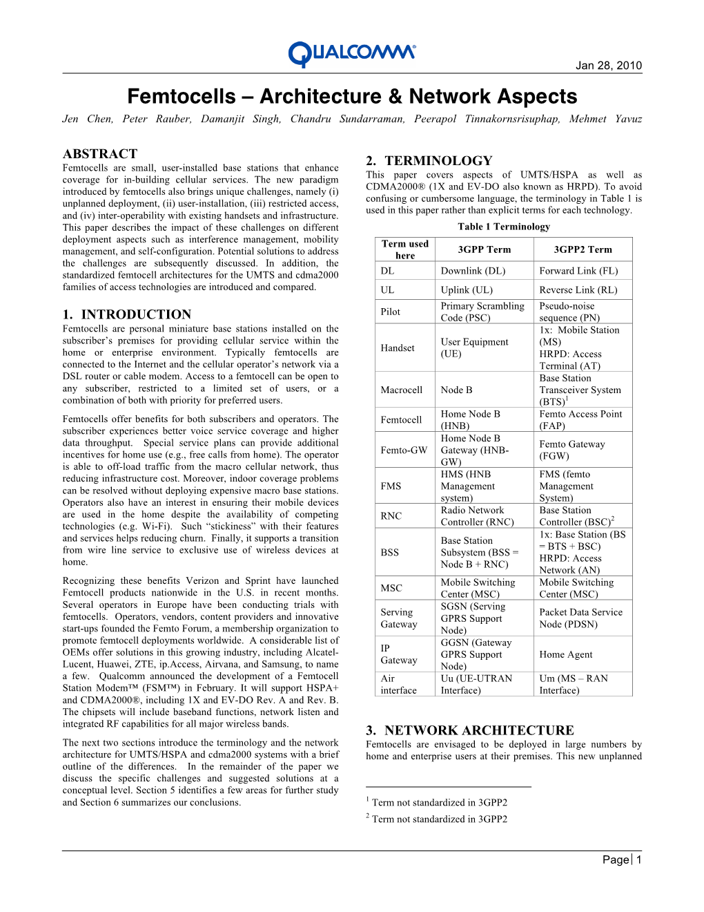 Femtocells – Architecture & Network Aspects